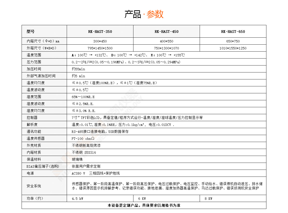 HAST試驗箱規格參數