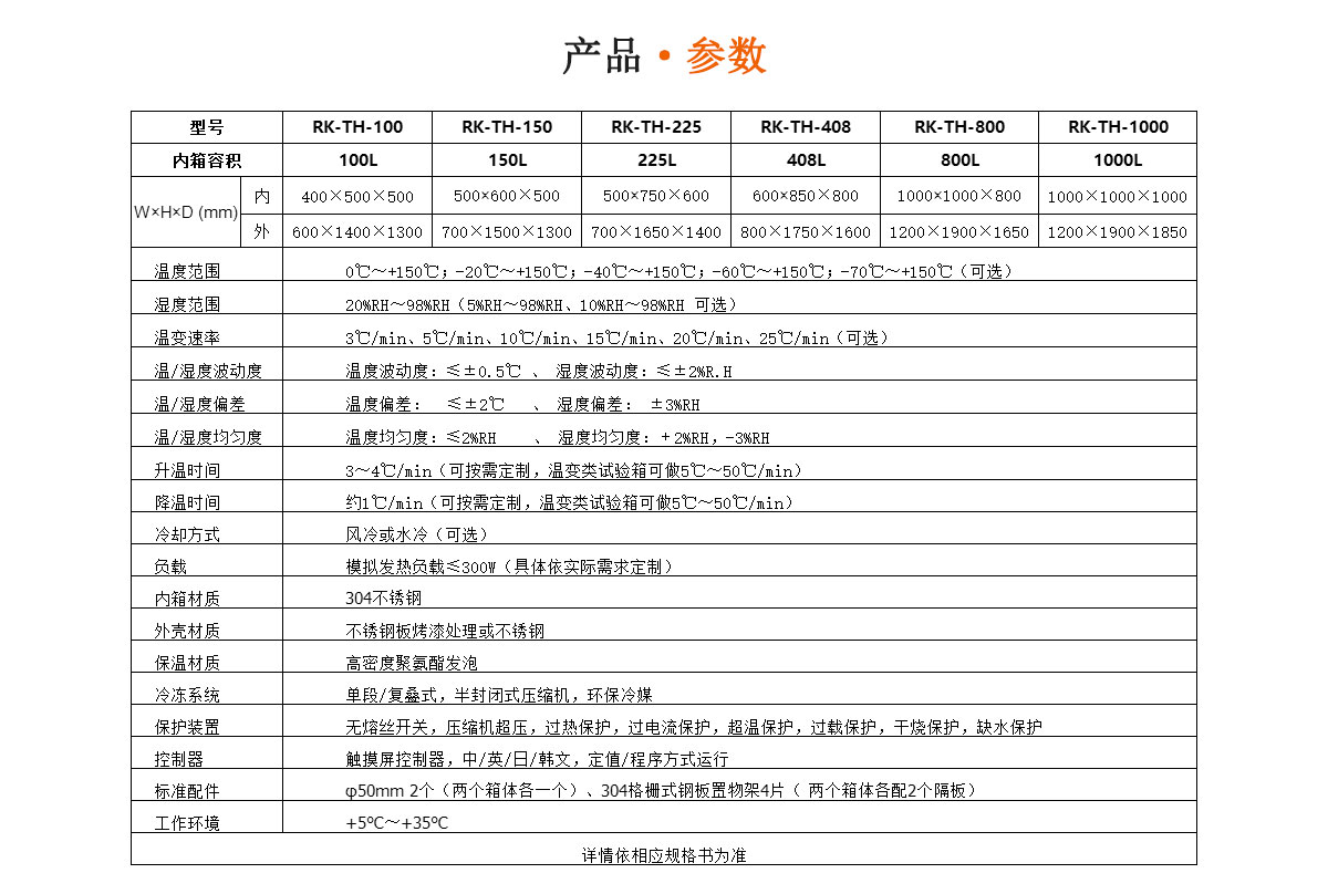 高低溫濕熱試驗箱產品參數