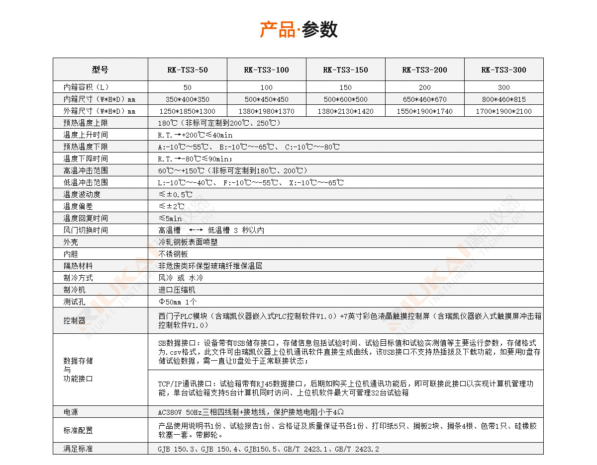 換氣式冷熱沖擊試驗箱產品參數